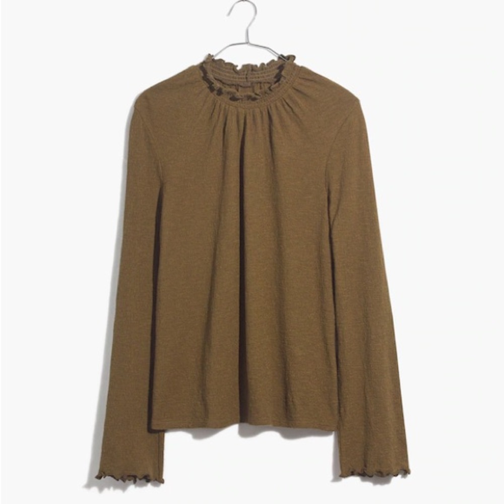 Madewell Texture & Thread Ruffle Mock Neck Top XS